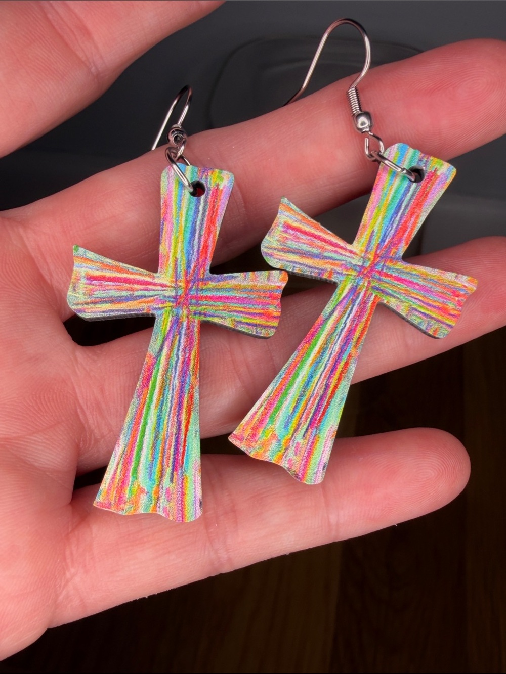 Colorful Rainbow Cross Earrings